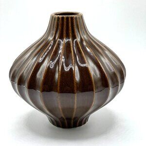 Jonathan Adler Pot Au Porter Original Collection Brown Glazed Ribbed Round Vase